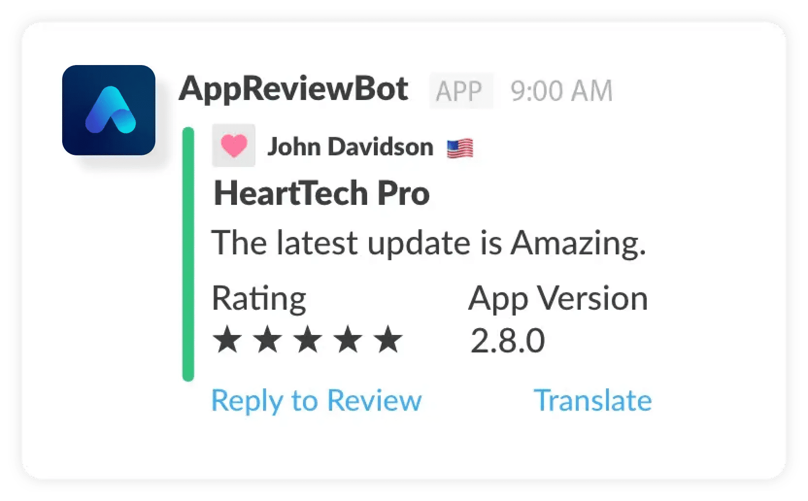 AppReviewBot Slack Message Format Example