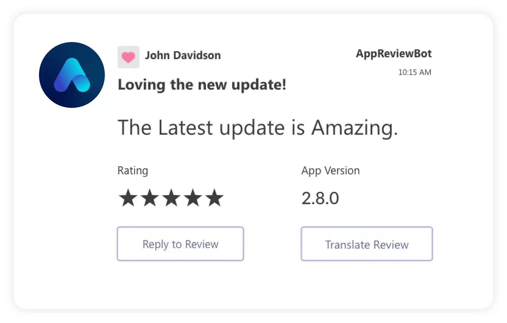 AppReviewBot Microsoft Teams Message Format Example