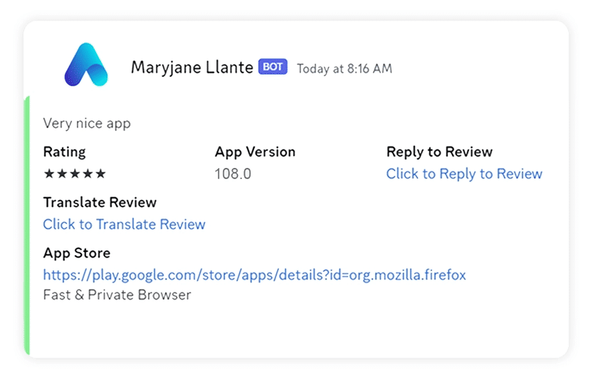 AppReviewBot Discord Message Format Example