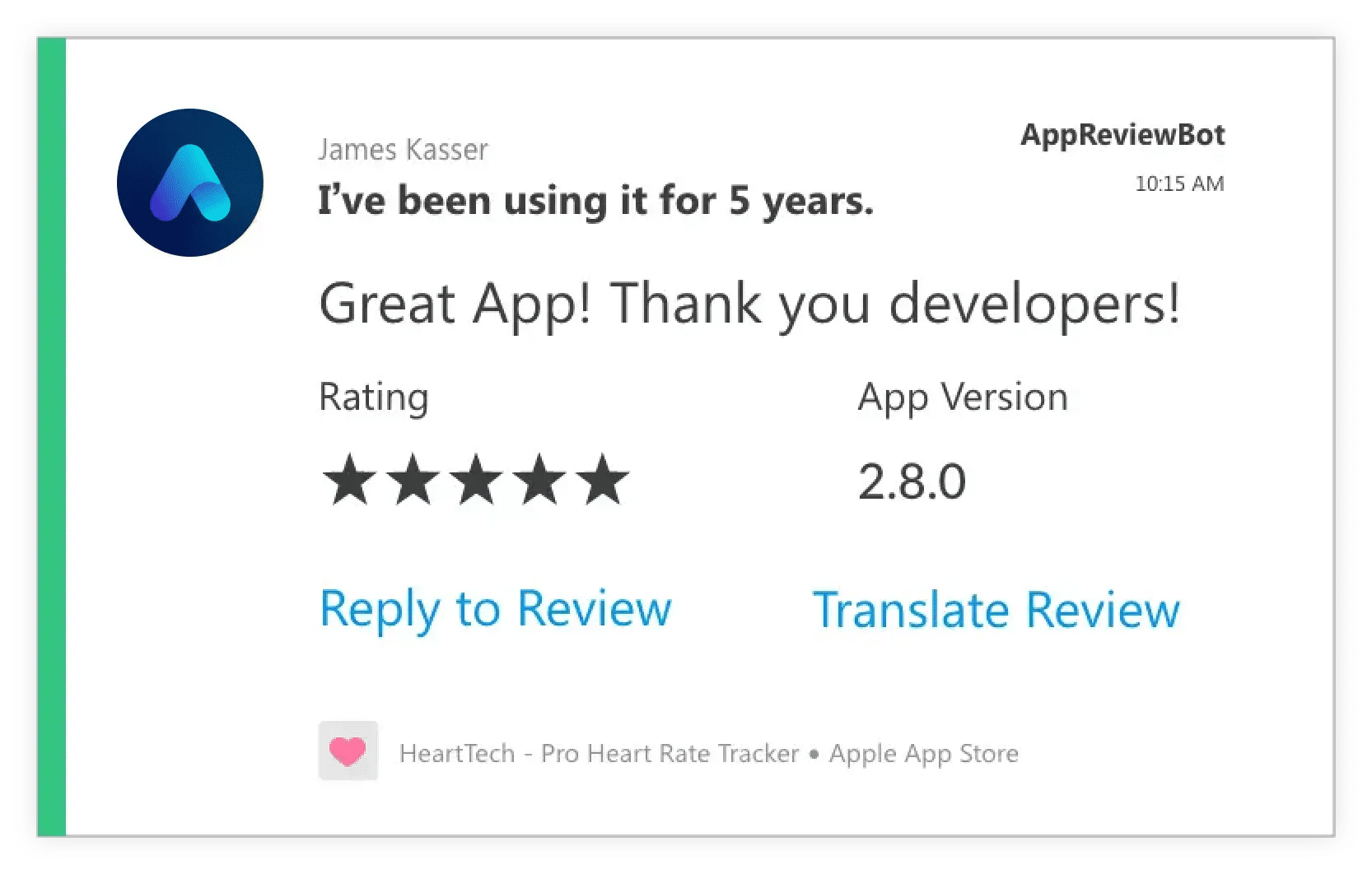 AppReviewBot Mattermost Message Format Example